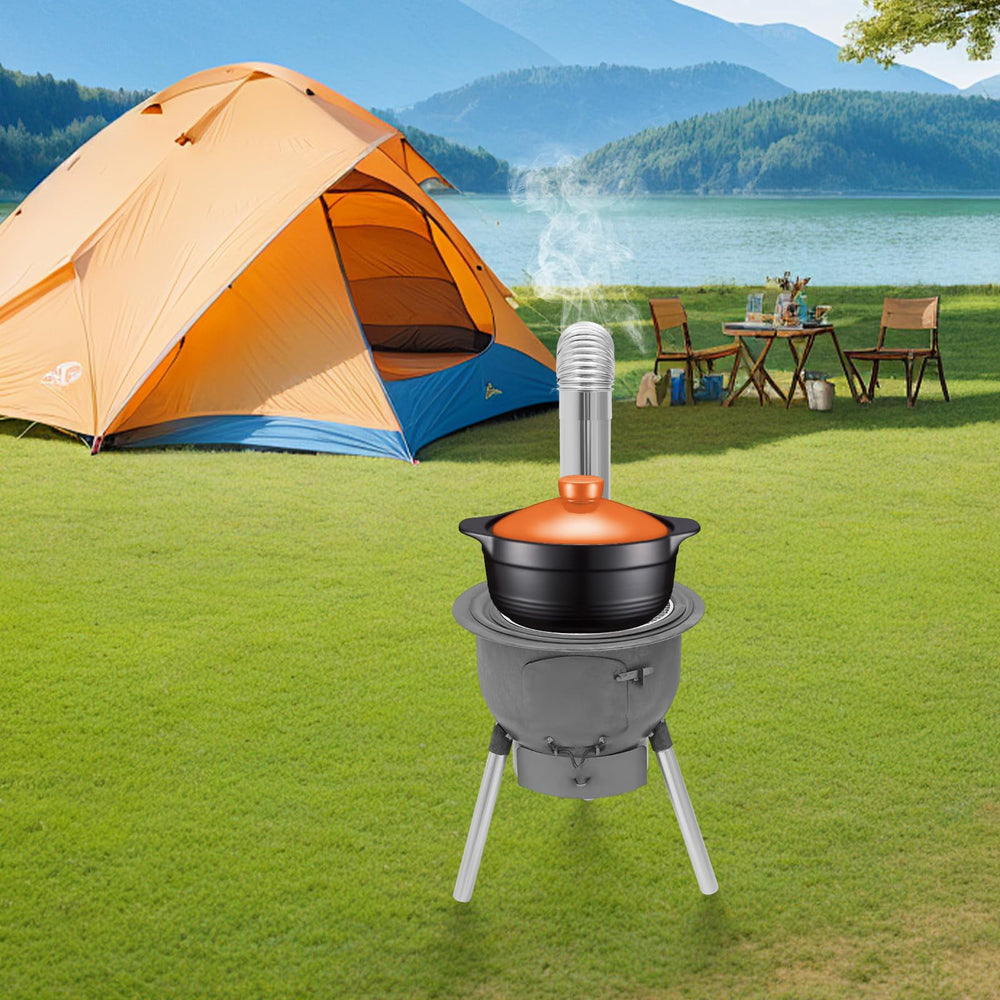 DEIGEHJRE stove with three wok rings enables cooking with multiple pot sizes.
