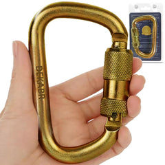 DEKABR heavy-duty alloy steel auto-locking carabiner ready for secure climbing connections