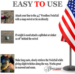 Delong Lures ultra-sharp weedless hooks enhance hookups while reducing snags.
