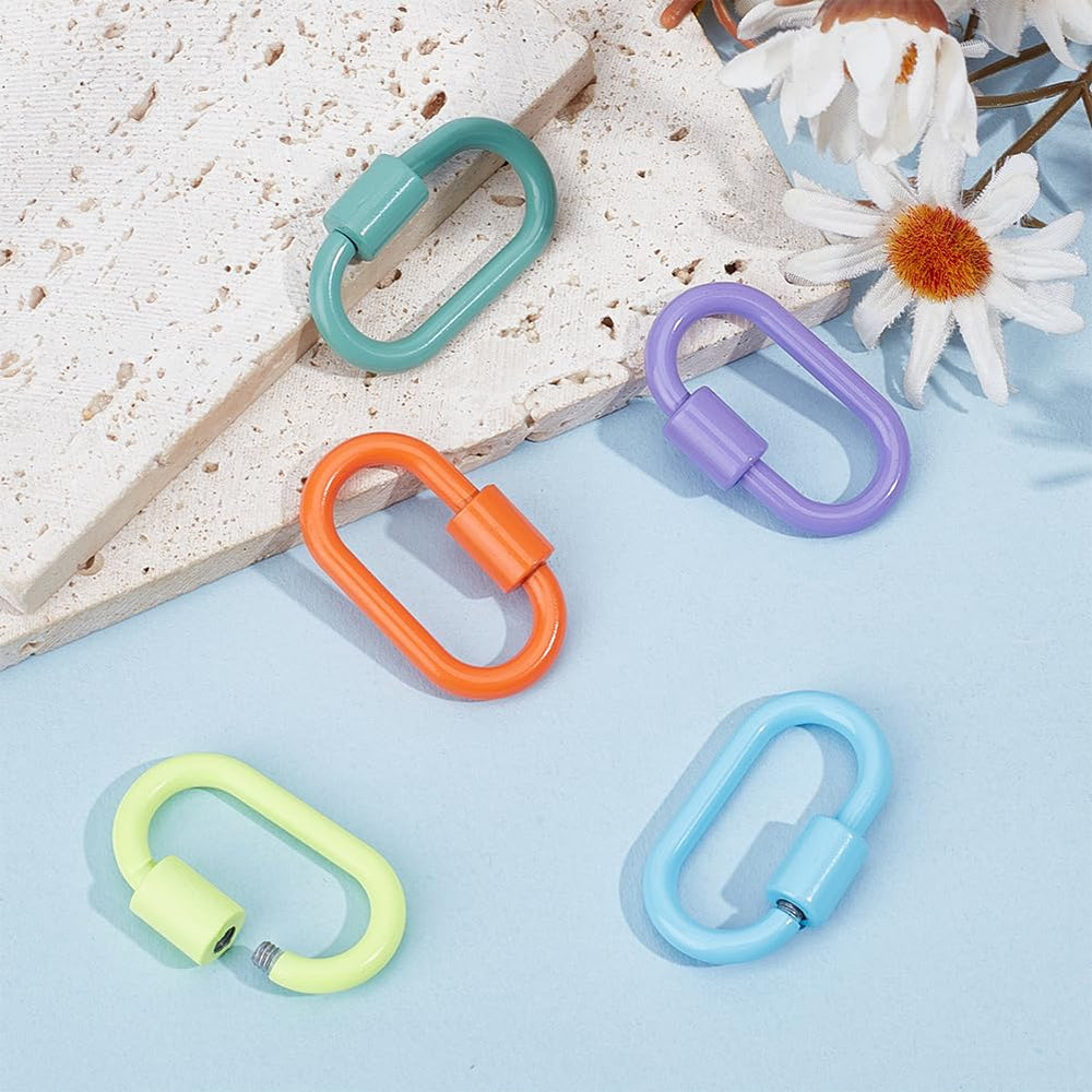DELORIGIN blue green enamel screw carabiner, secure attachment for crafts