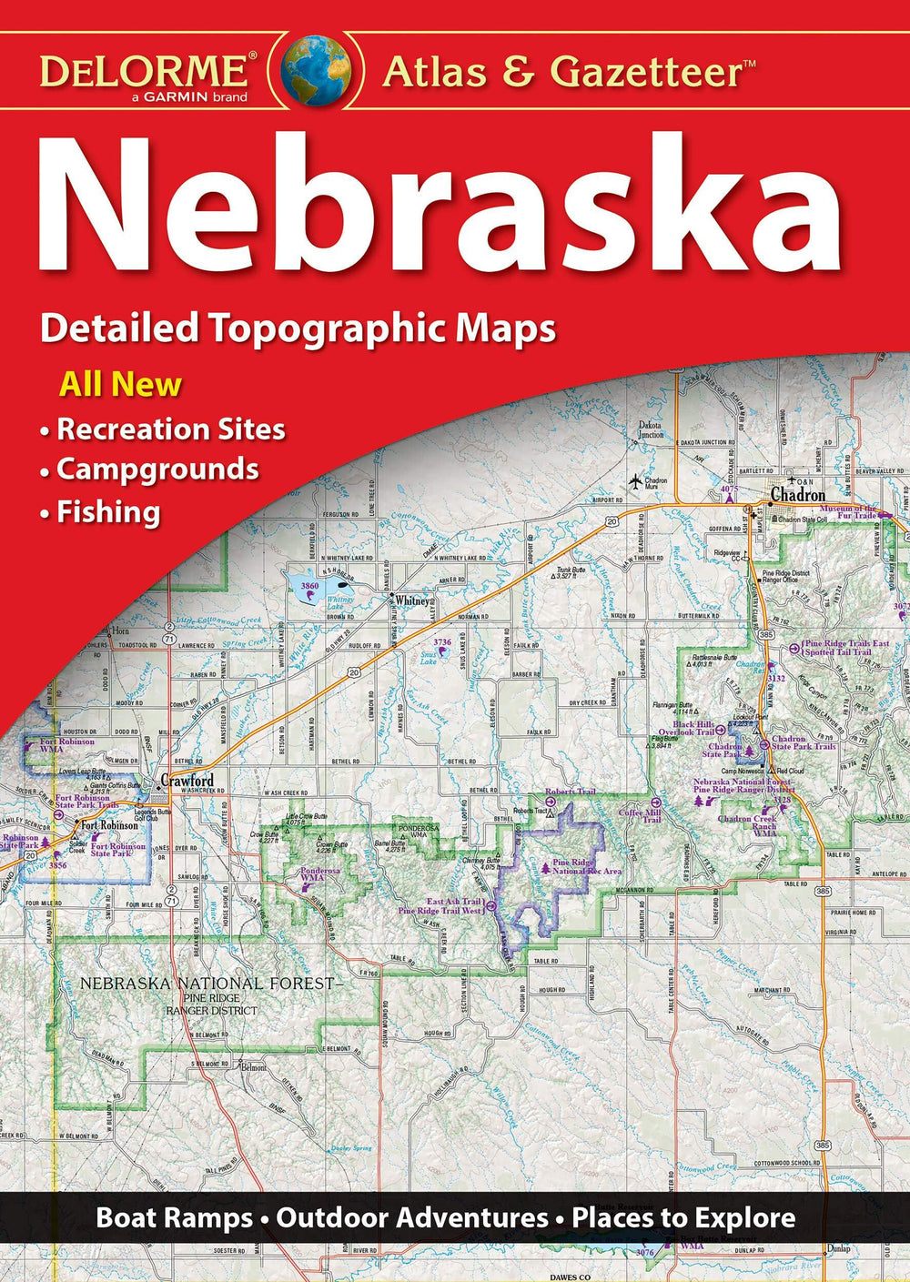 Delorme Atlas & Gazetteer Nebraska map detail aids precise navigation for outdoor adventures.