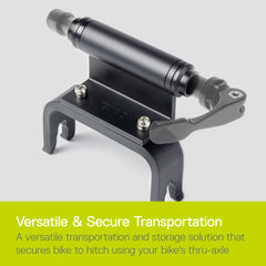 Delta Bike Thru-Axle Fork Mount supports 100–150mm axles with spacers included.