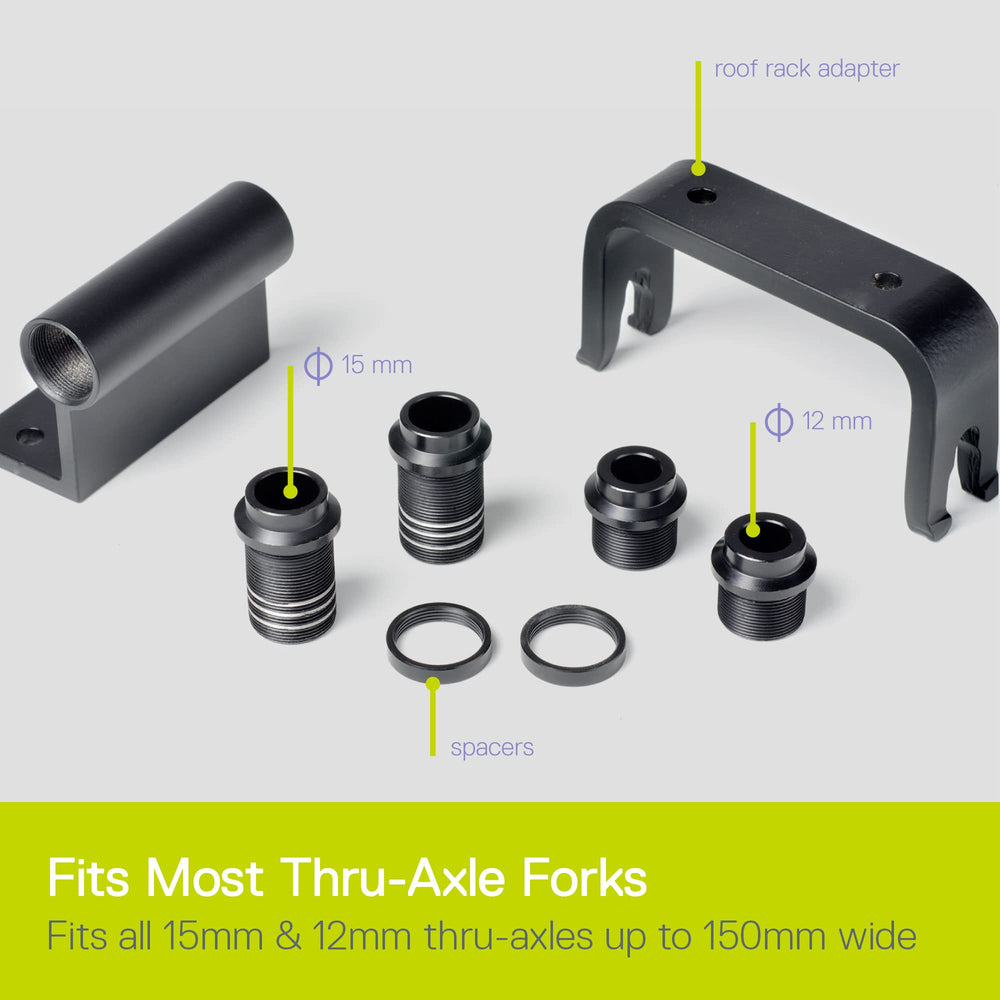 Delta Bike Thru-Axle Fork Mount secures fat-tire bicycles with adjustable width.