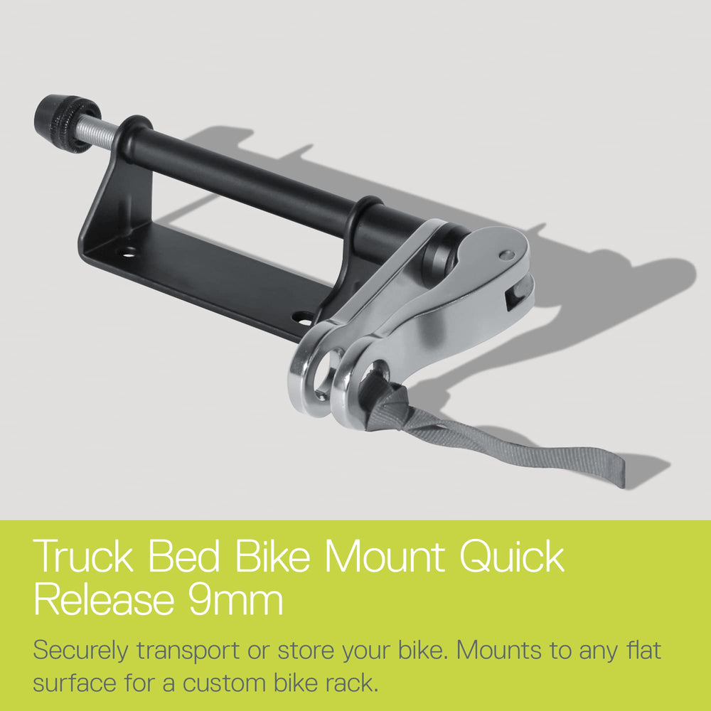 Delta Truck Bed Bike Rack with 9mm x 100mm dropouts supports quick mounting.