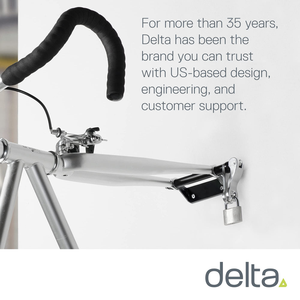 Delta padlock-ready bike rack protects against accidental displacement during transit.
