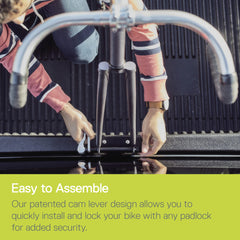Delta lockable quick-release fork mounting keeps road, MTB, and hybrid bikes secure.