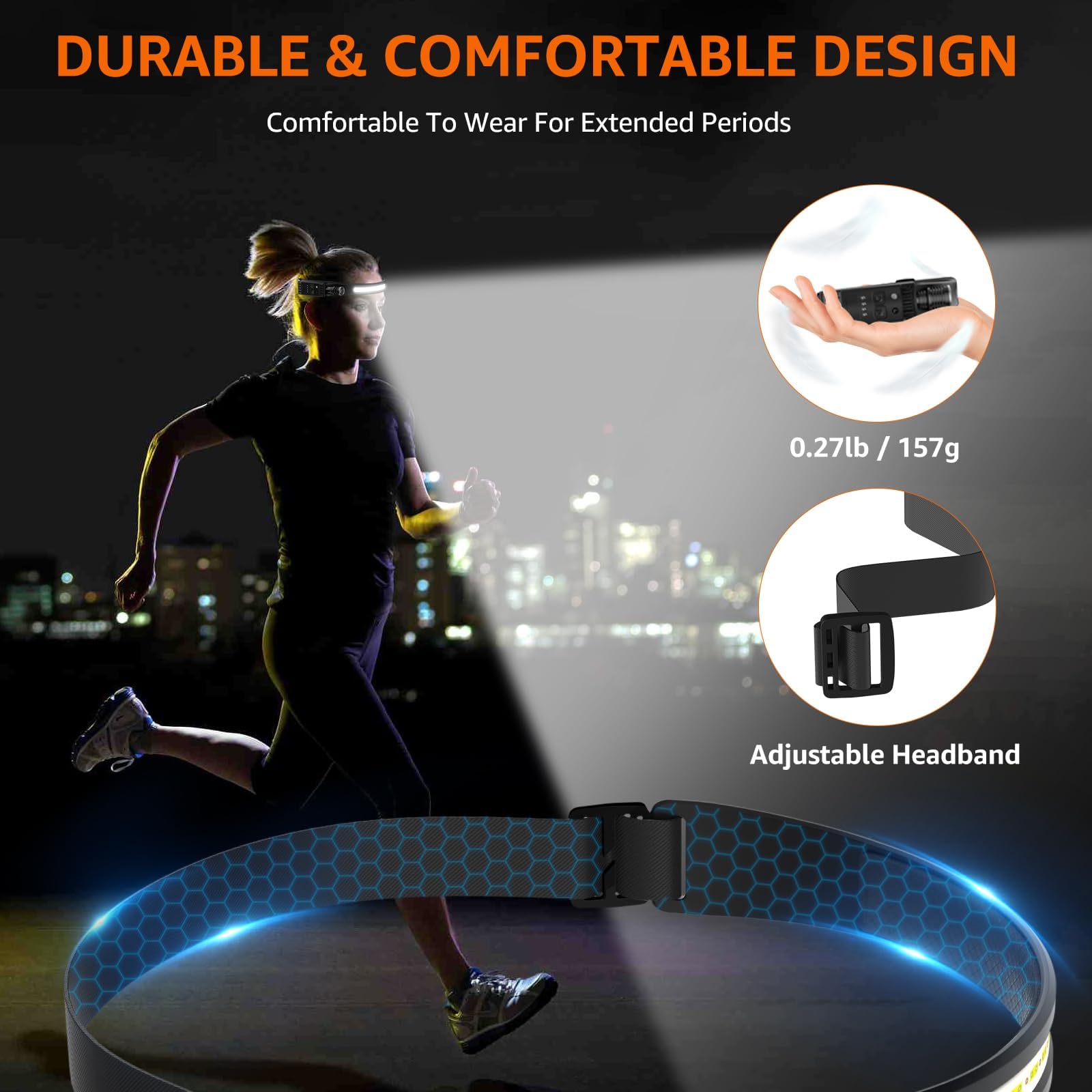 Demlaies headlamp waterproof and lightweight for all-weather use.
