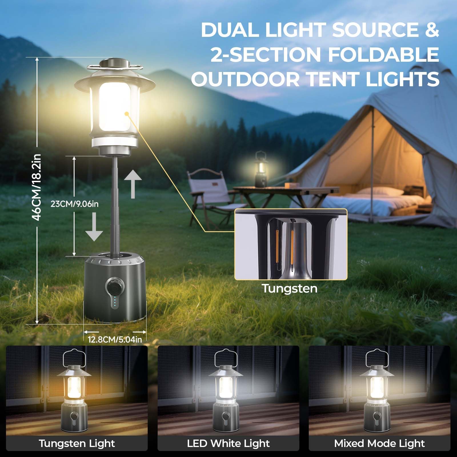 Dengfire camping lantern provides 360° illumination for broad campsite lighting.