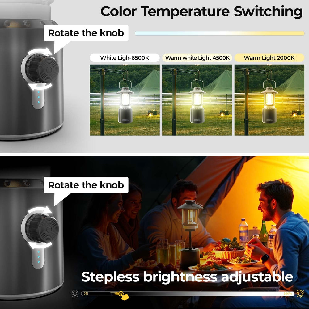 Dengfire camping lantern built-in 8000mAh power bank for on-the-go device charging.