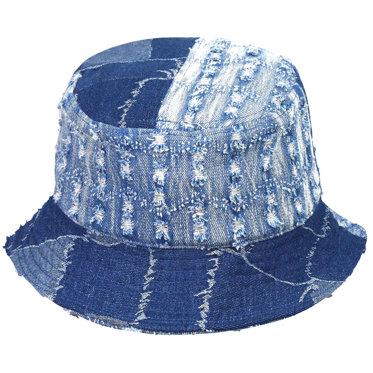 Denim Mash-Up Bucket Hat on model