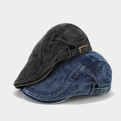 Close-up of denim fabric texture for newsboy cap