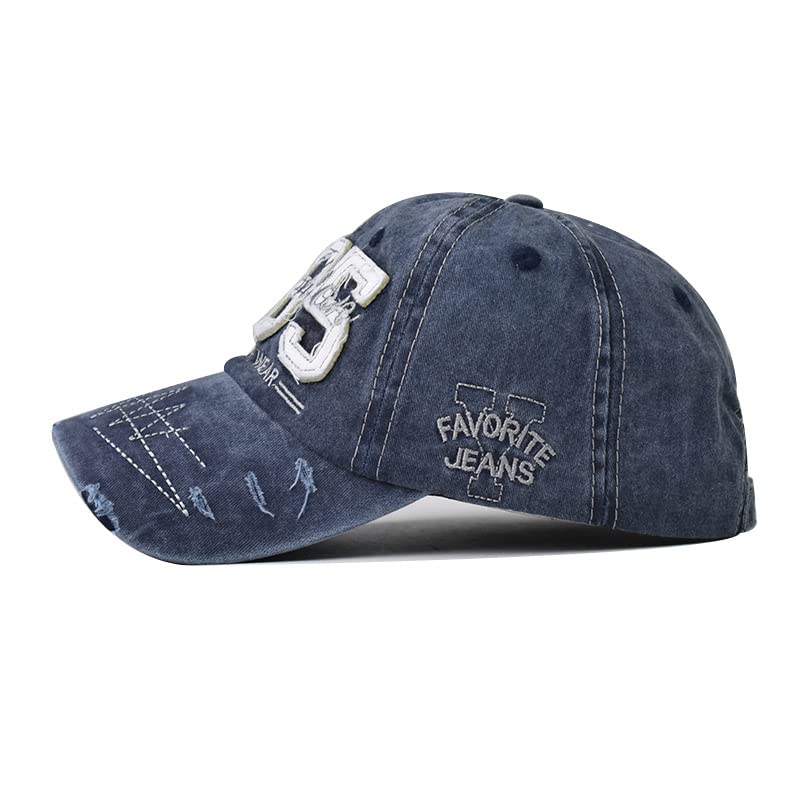 Back view showing snap-adjust closure on denim cap