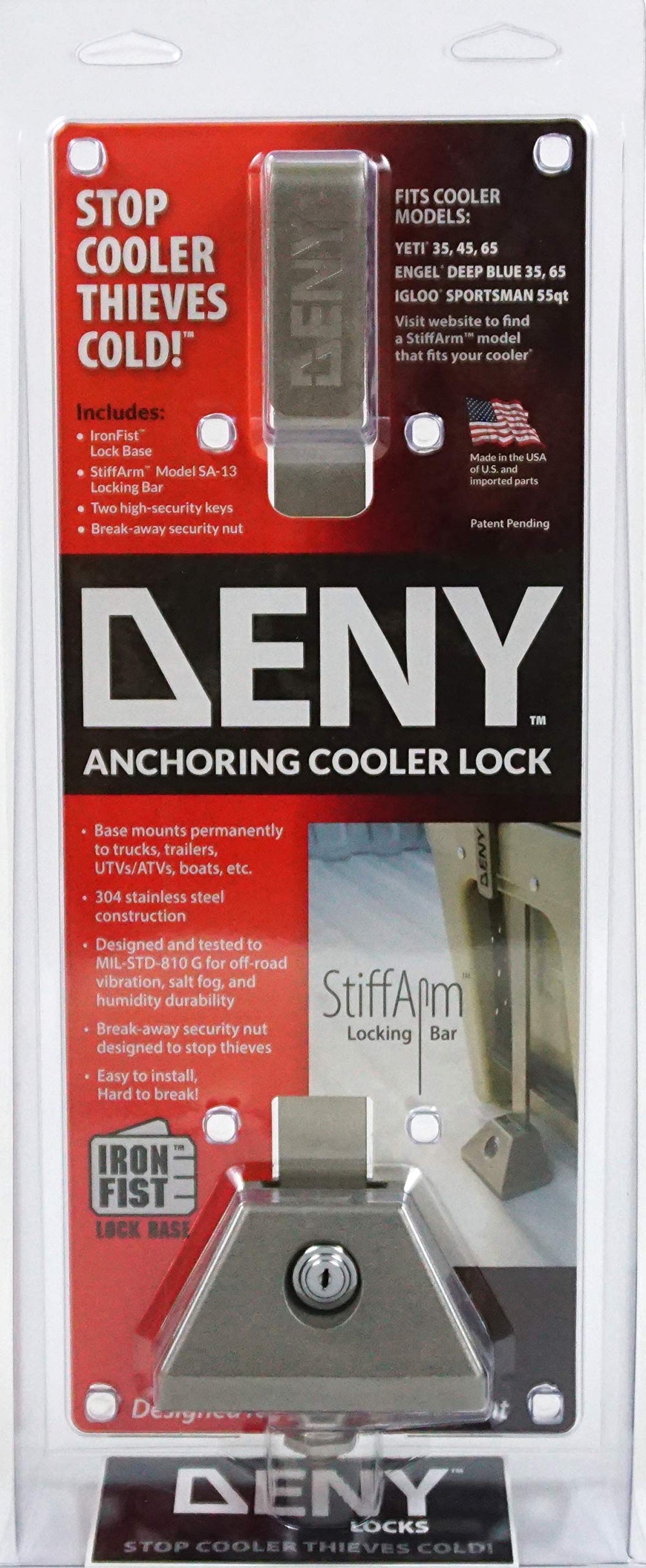 DENY StiffArm-13 lock bar provides strong theft deterrence for the YETI
