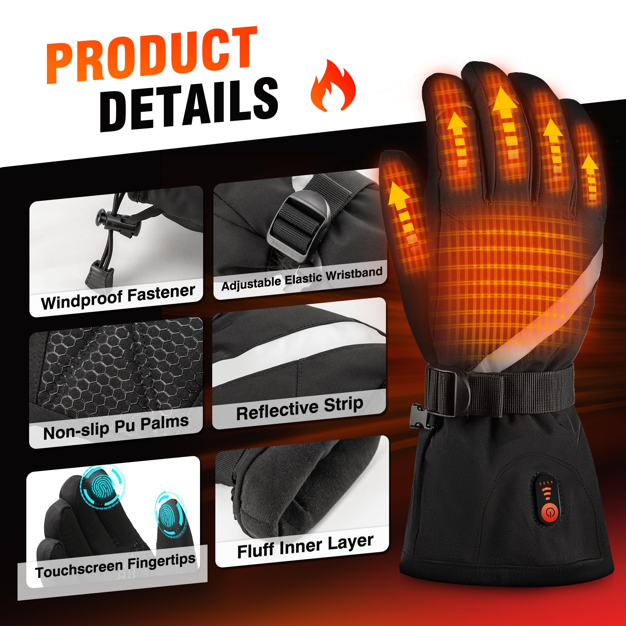 DEORFGO heated gloves anti-slip palm ensures secure grip