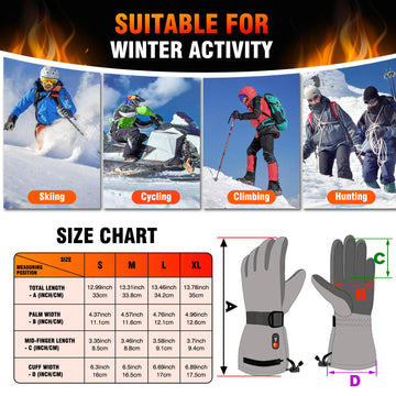 DEORFGO Heated Gloves wrist-adjustment strap seals out cold drafts