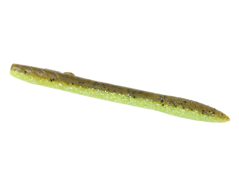 Deps Depth Slender Scat 5-inch Green Pumpkin Chartluse lure shows lifelike action for targeted casting