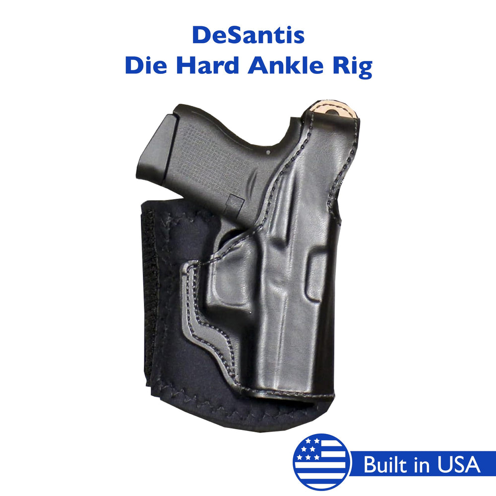 Thumb break and neoprene leg band stabilize the holster during movement