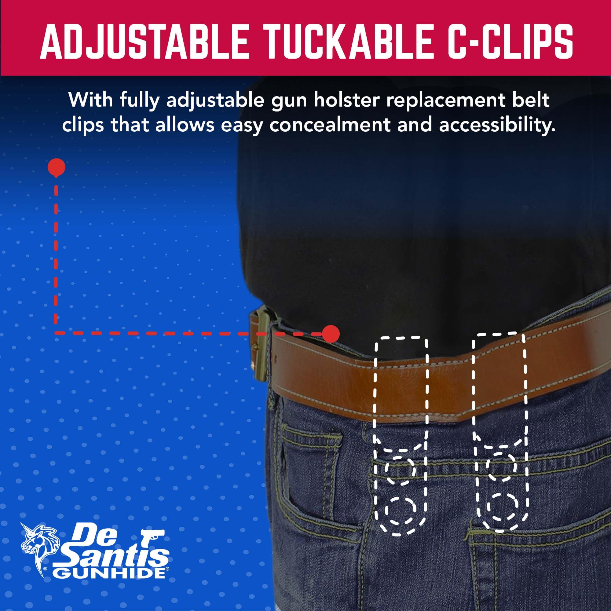 360-degree adjustable C-Clips for holster retention