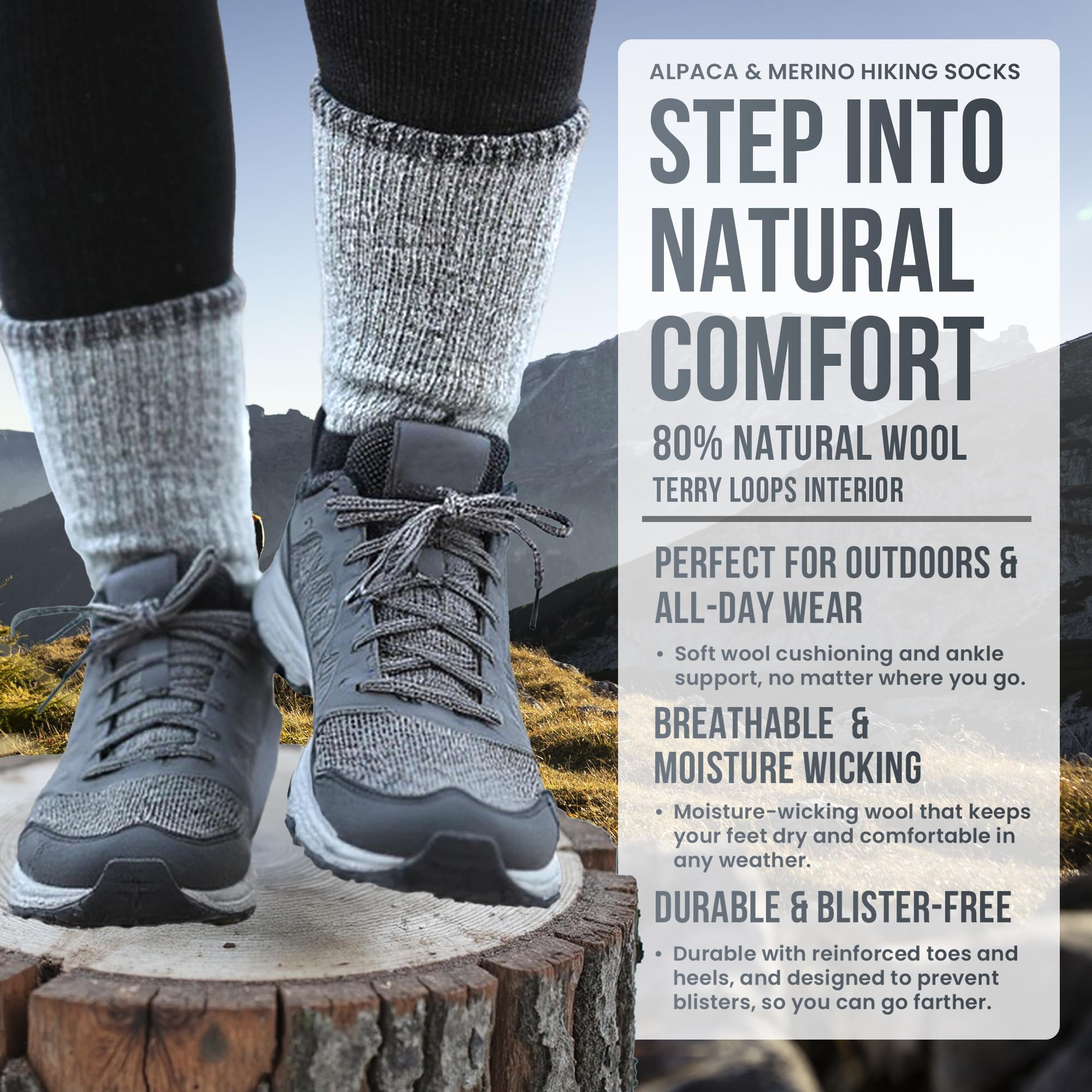 Desert Breeze Timberline MED Alpaca Merino crew socks detail of anti-blister breathable weave