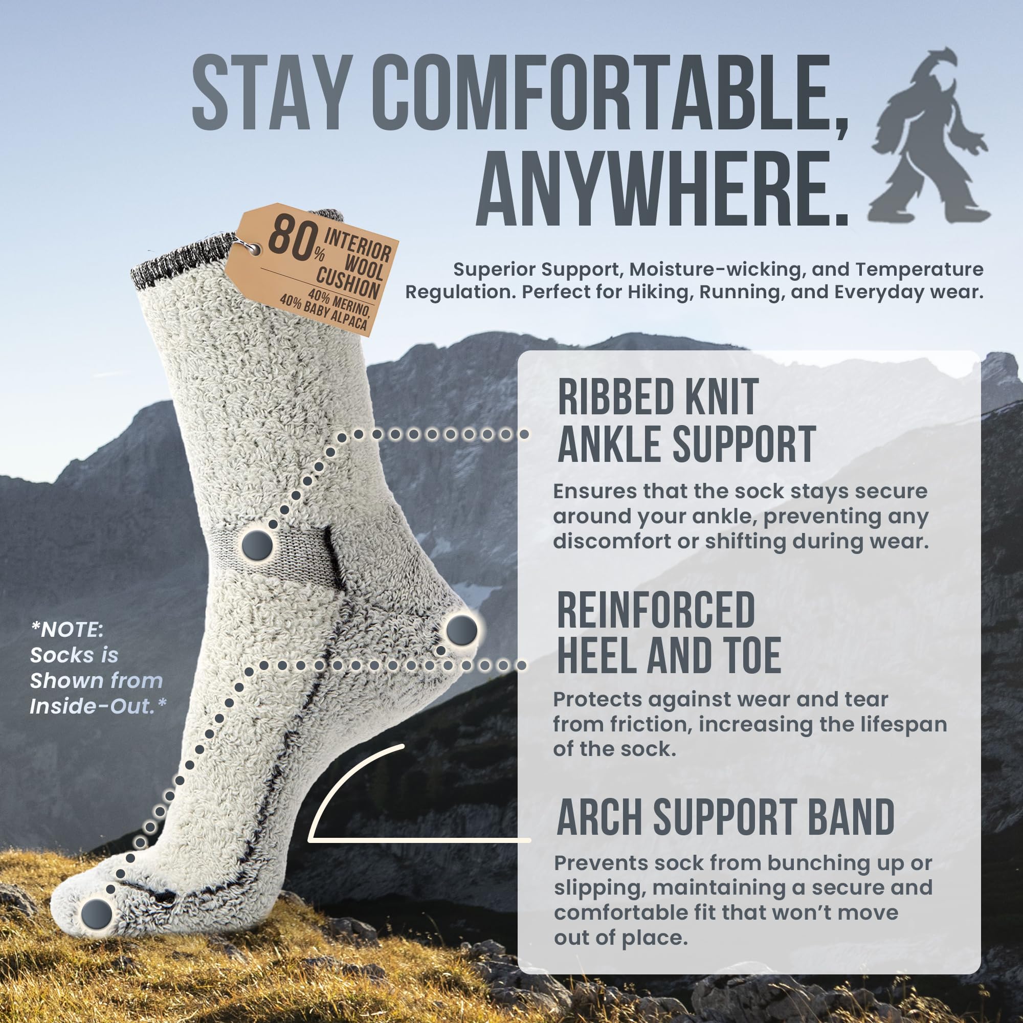 Desert Breeze Timberline MED Alpaca Merino crew socks made in USA label and natural fibers
