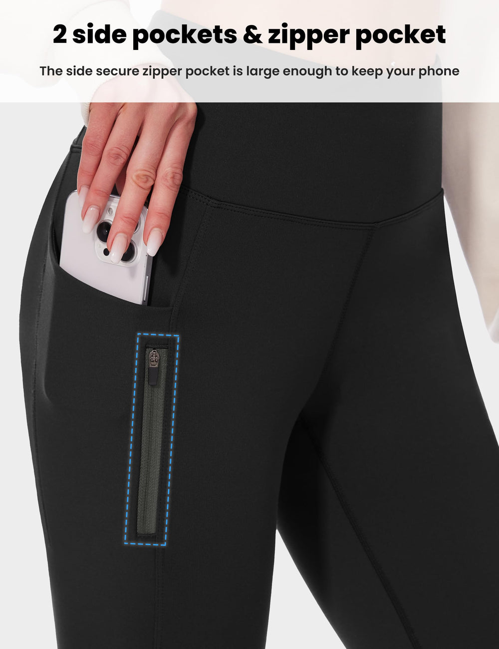 Desol fleece-lined hiking pants with zip pockets keeping keys and phone safe on move.