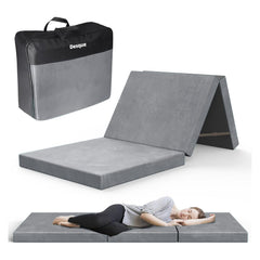 Desque Trifold Mattress in carry bag ready for travel and storage.
