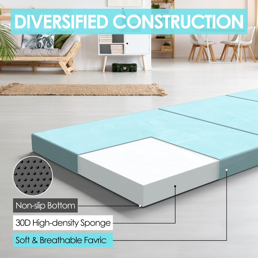 DESQUE Trifold Mattress on a hard floor with non-slip bottom stays in place