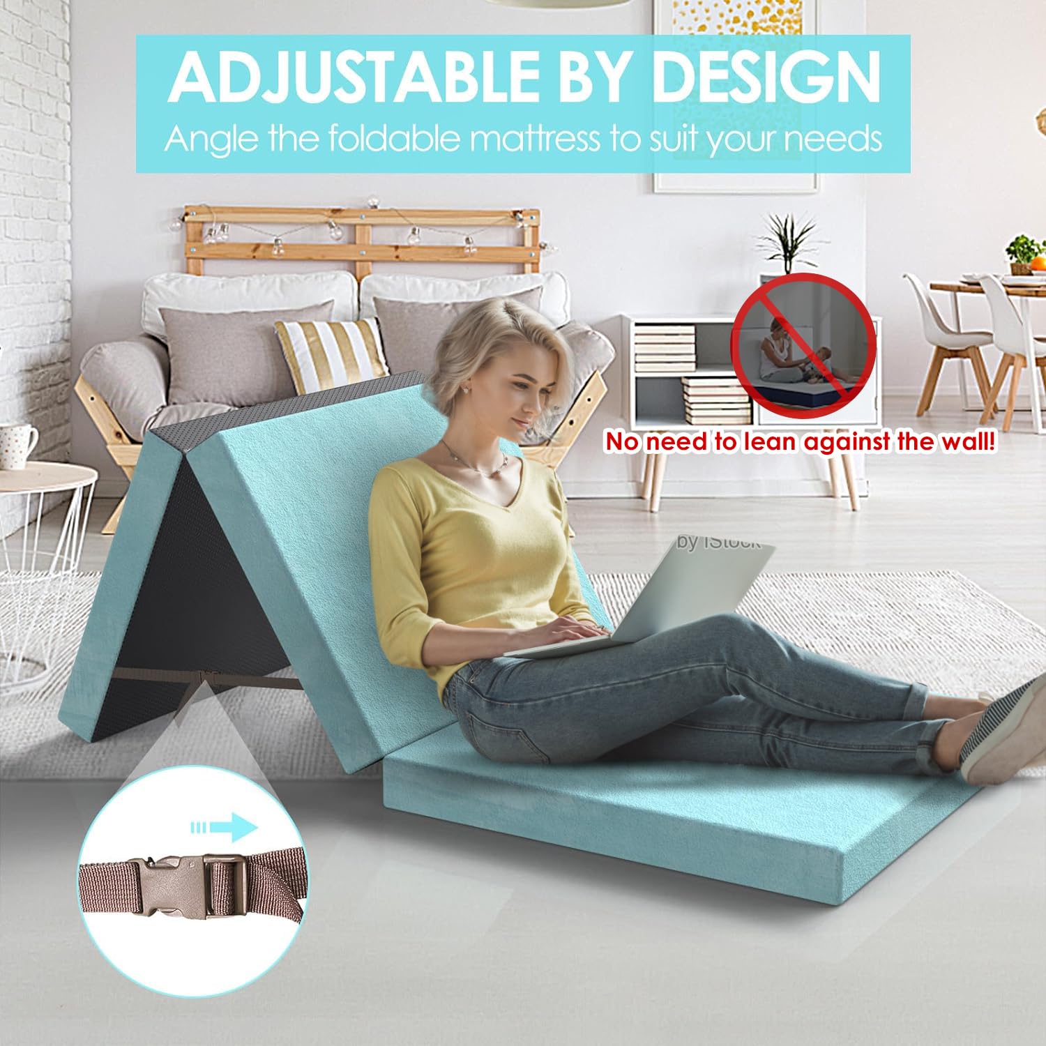 DESQUE Trifold Mattress unfolded on the floor as a guest bed
