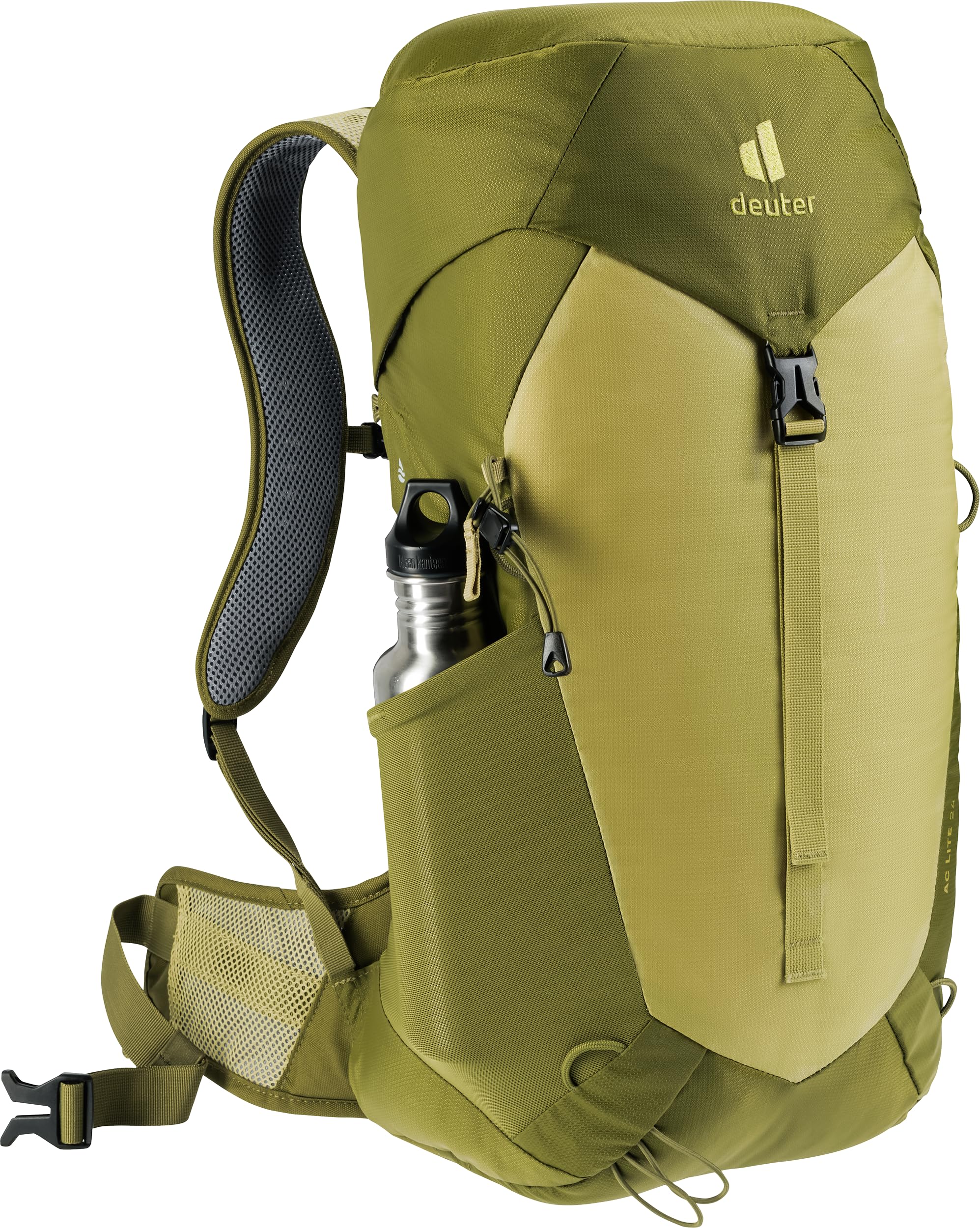 Deuter AC Lite 24L detachable rain cover shields gear in wet weather.
