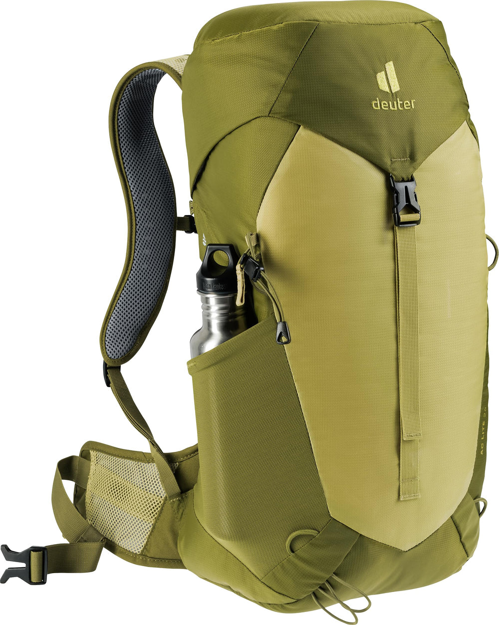 Deuter AC Lite 24L detachable rain cover shields gear in wet weather.