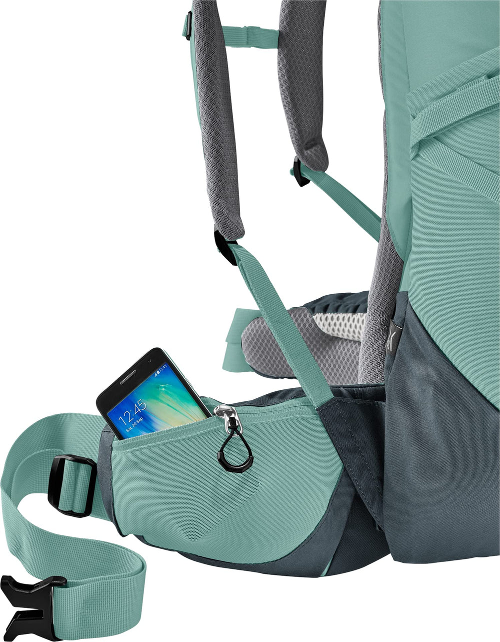 Deuter Aircontact Core 45+10L SL versatile gear straps for sleeping mat or tent.