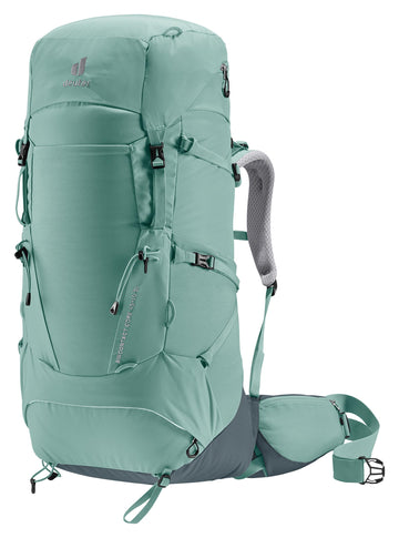 Deuter Aircontact Core 45+10L SL back view shows balanced load for long hikes.