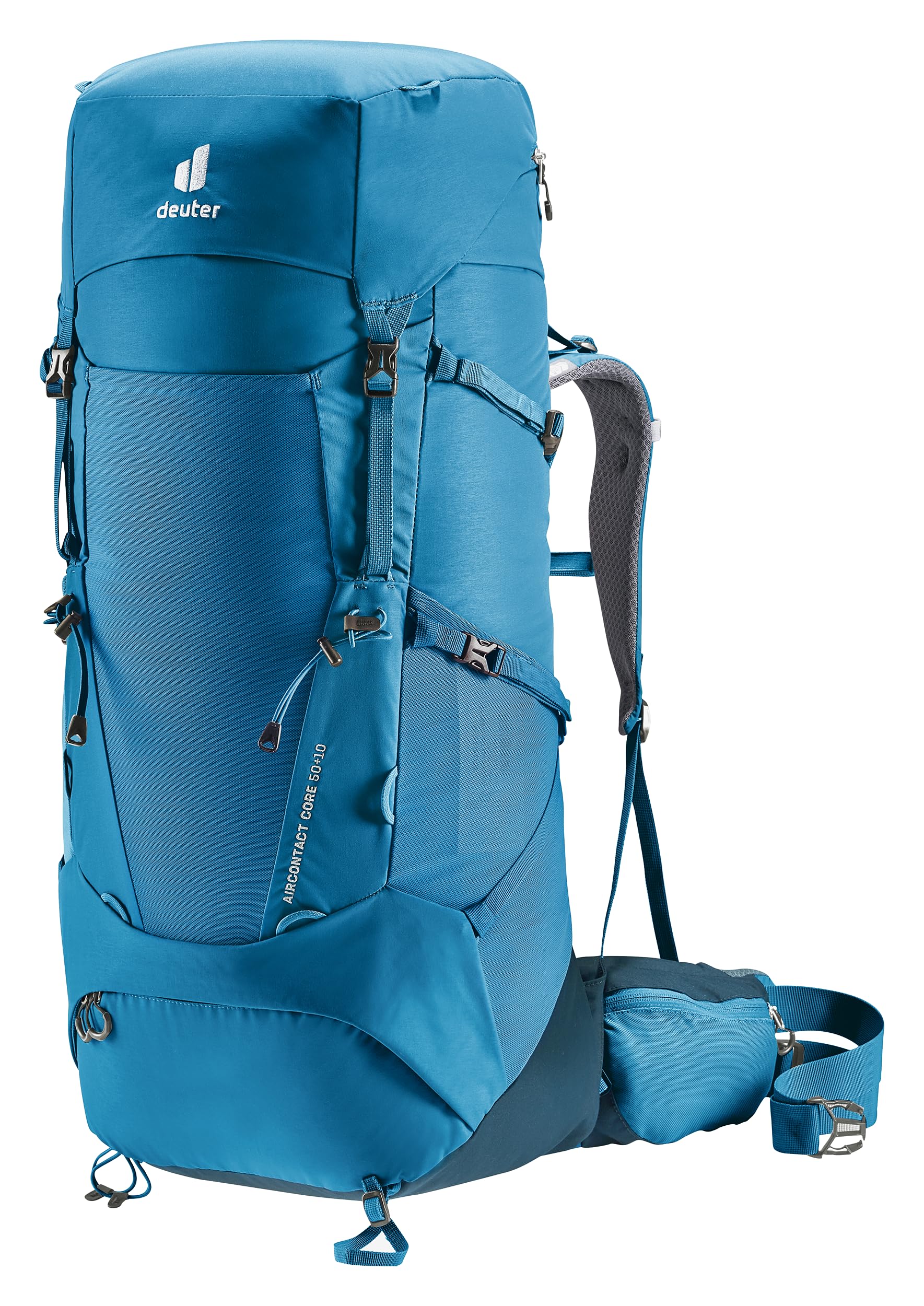 Deuter Aircontact Core 50+10L Reef Ink front view for thru hike readiness