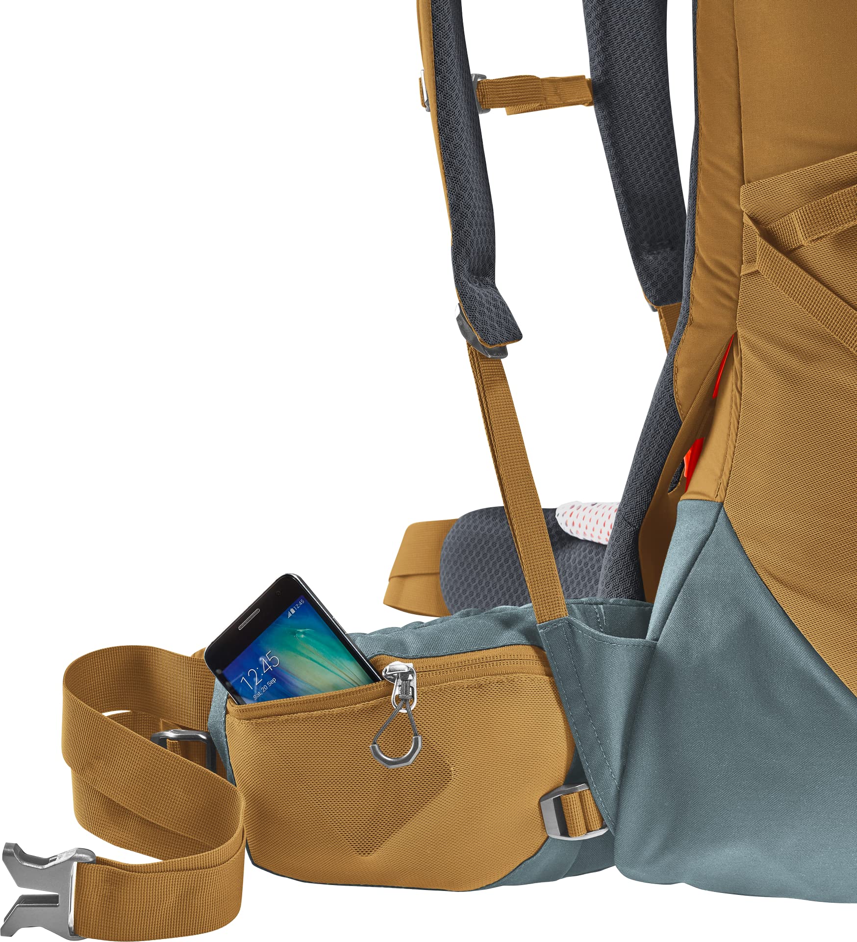 Deuter Aircontact Core 50+10L extended spindrift collar in use