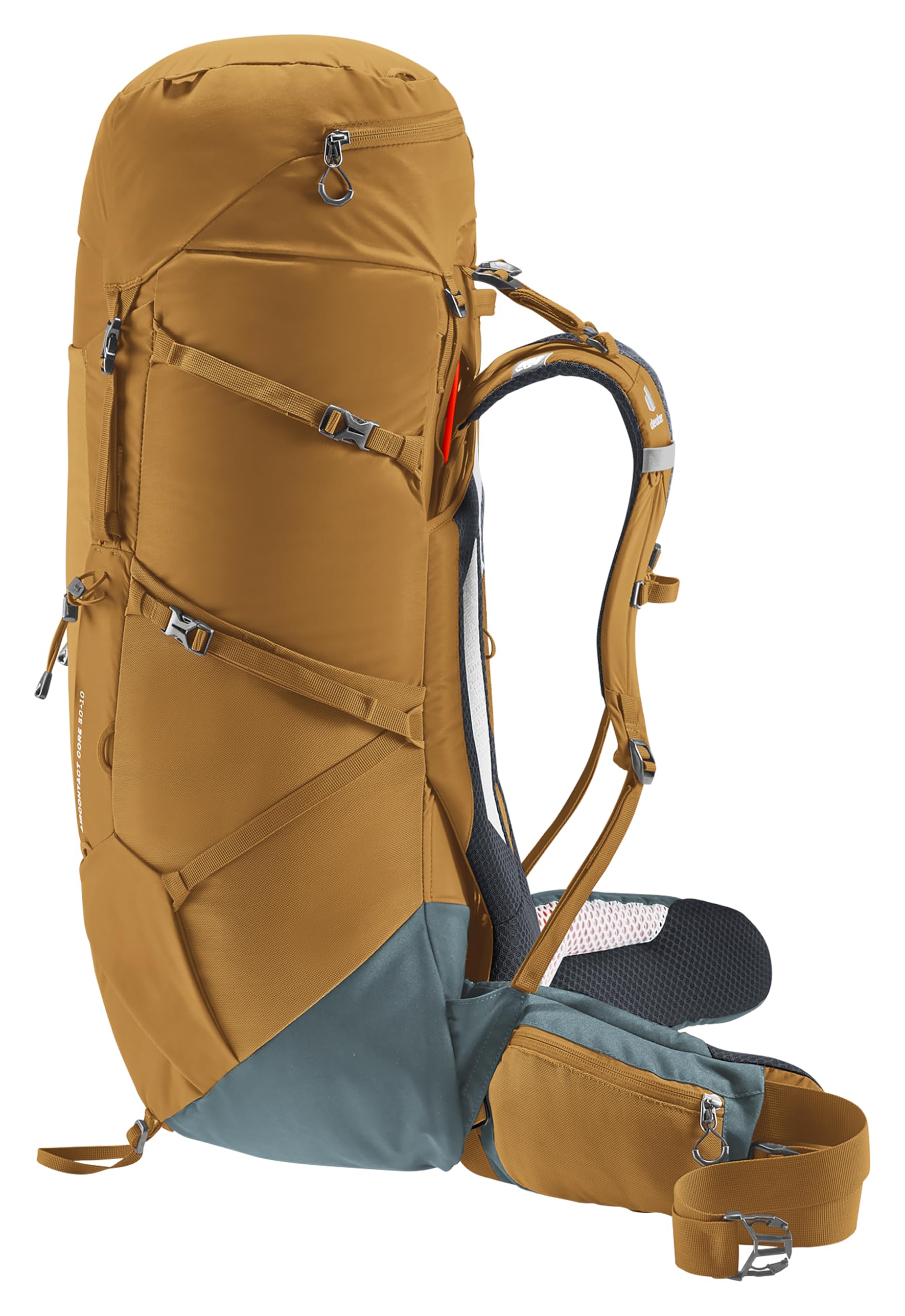 Deuter Aircontact Core 50+10L trekking pole attachment in action
