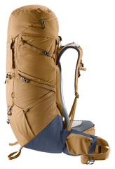 Deuter Aircontact Core 65+10L demonstrating secure load-transfer system on rugged trails