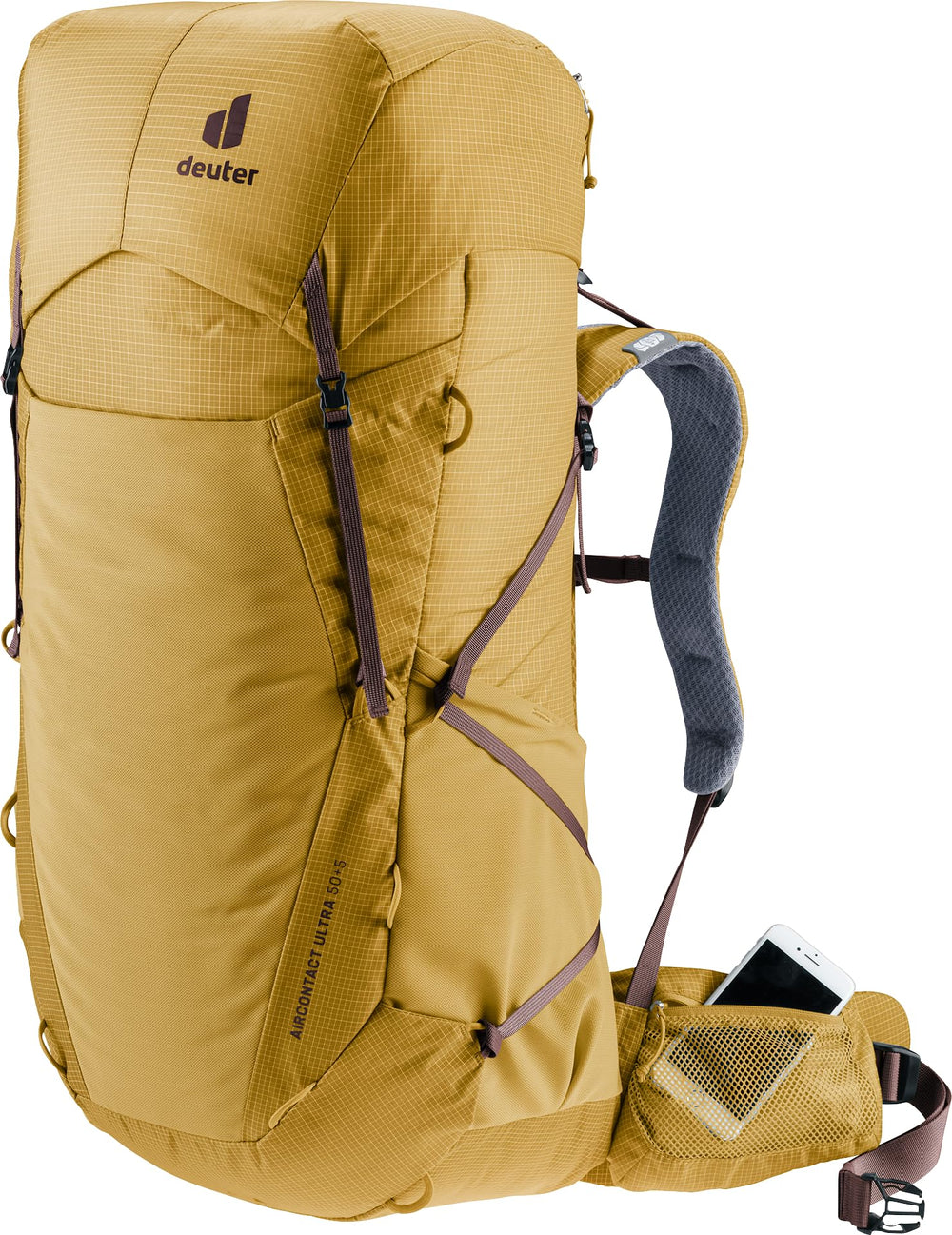 Back system ventilation in the Deuter Aircontact Ultra 50-5L enhances airflow during climbs.
