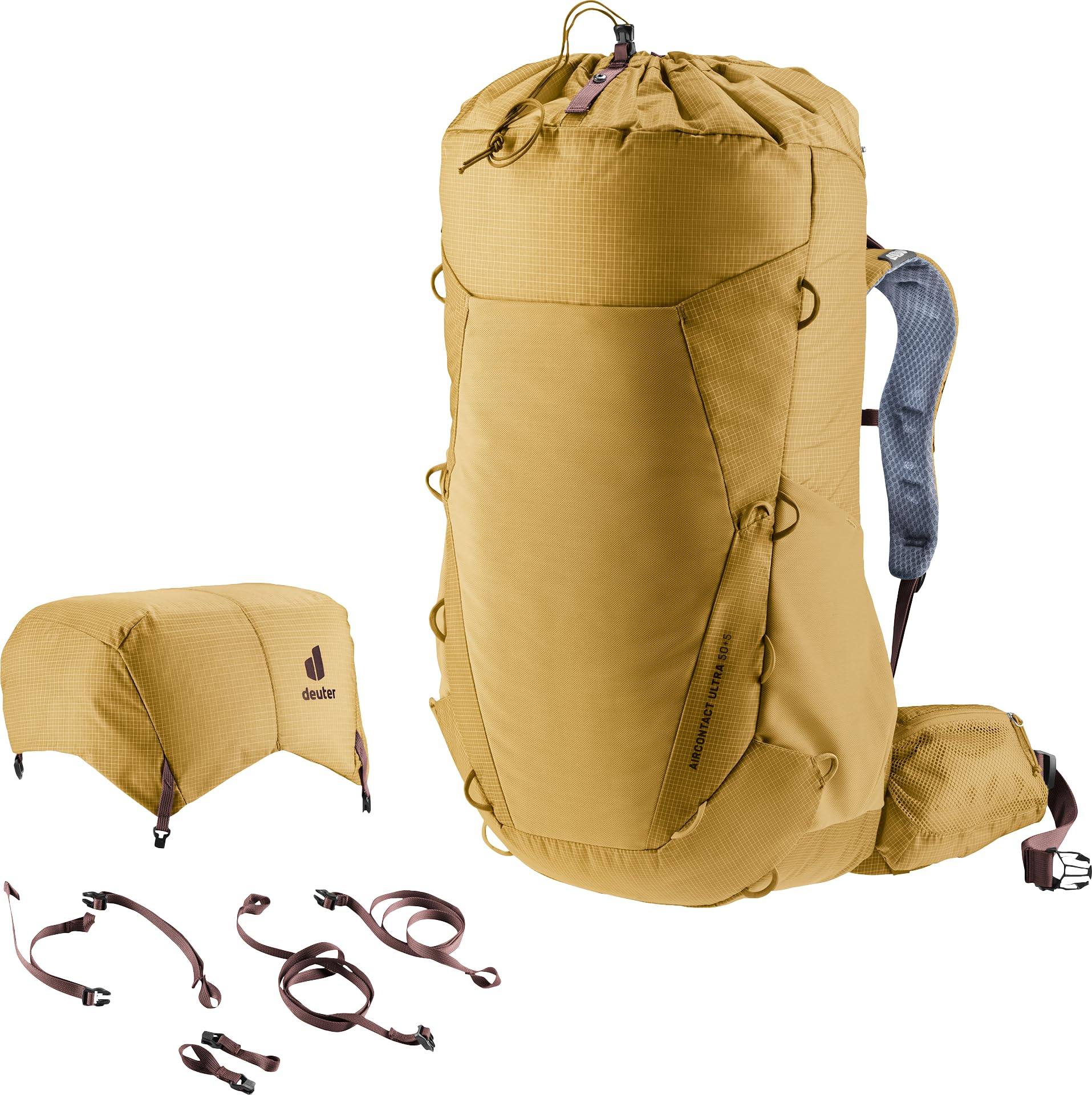 Attachment loops on the Deuter Aircontact Ultra 50-5L support external gear carry.