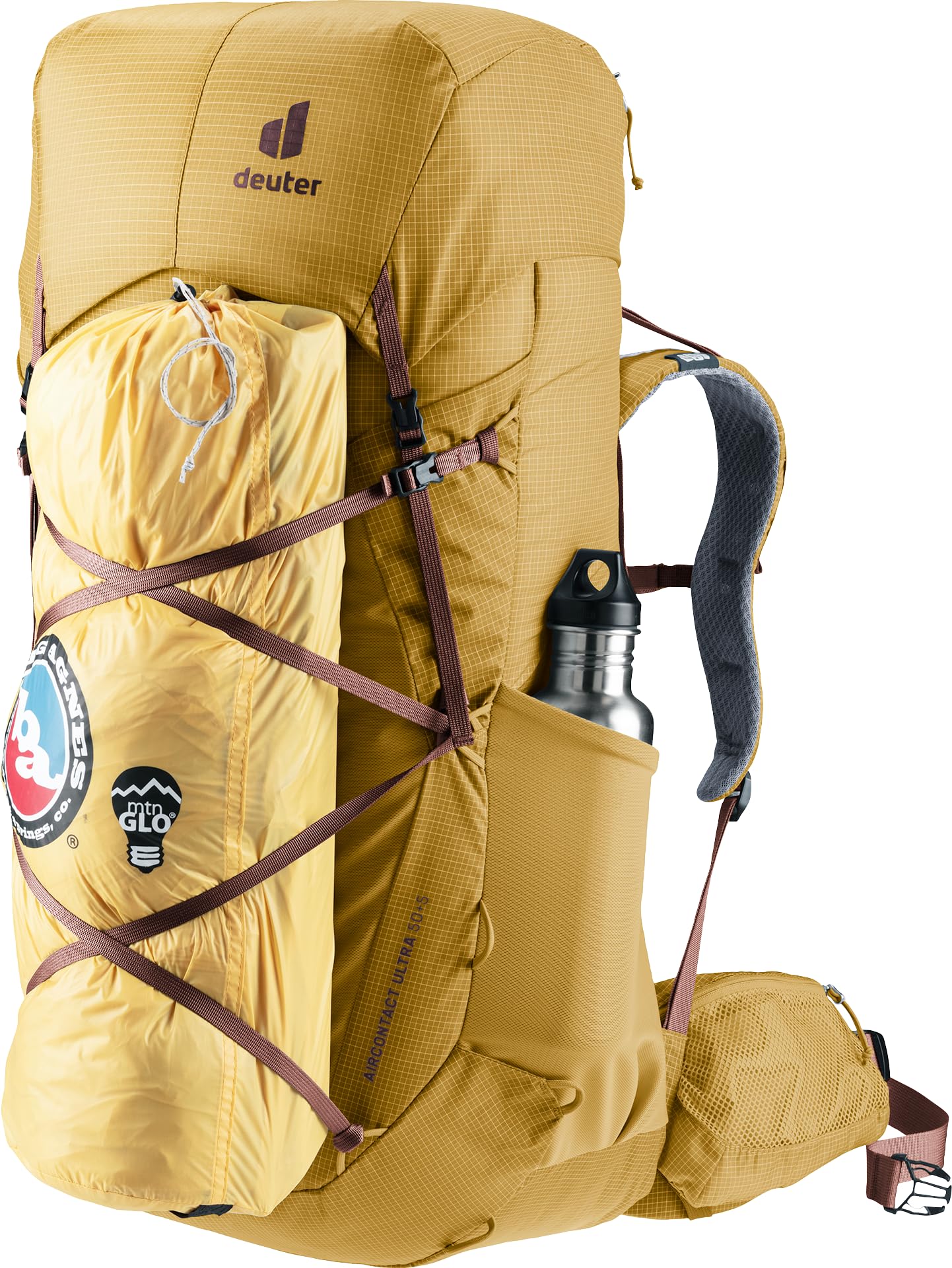 Lightweight frame in the Deuter Aircontact Ultra 50-5L aids steady load transfer.