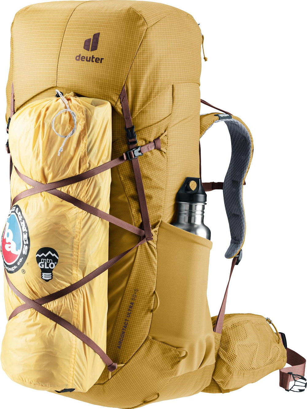 Lightweight frame in the Deuter Aircontact Ultra 50-5L aids steady load transfer.