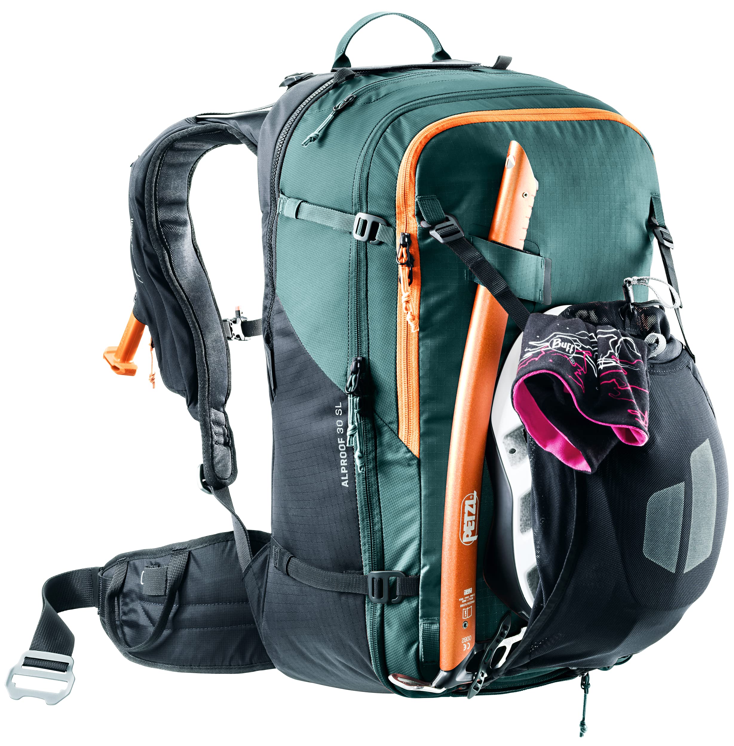 Deuter Alproof 30L SL diagonal ski and snowboard attachment keeps gear secure