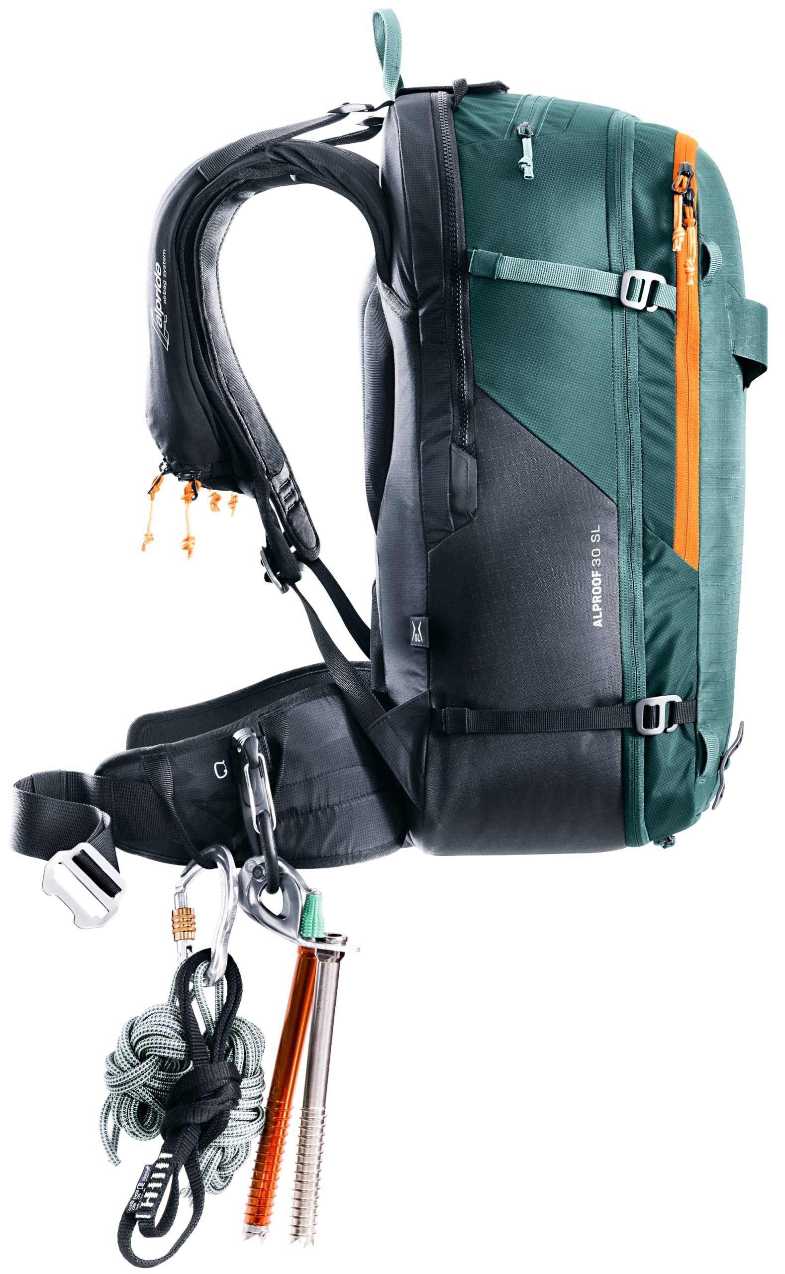 Ergonomic shoulder straps and padded hip fins from Deuter for comfortable all-day carry