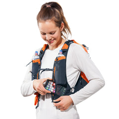 Deuter Ascender 13L strap detail shows ergonomic vest-shoulder design for secure, light-load support.