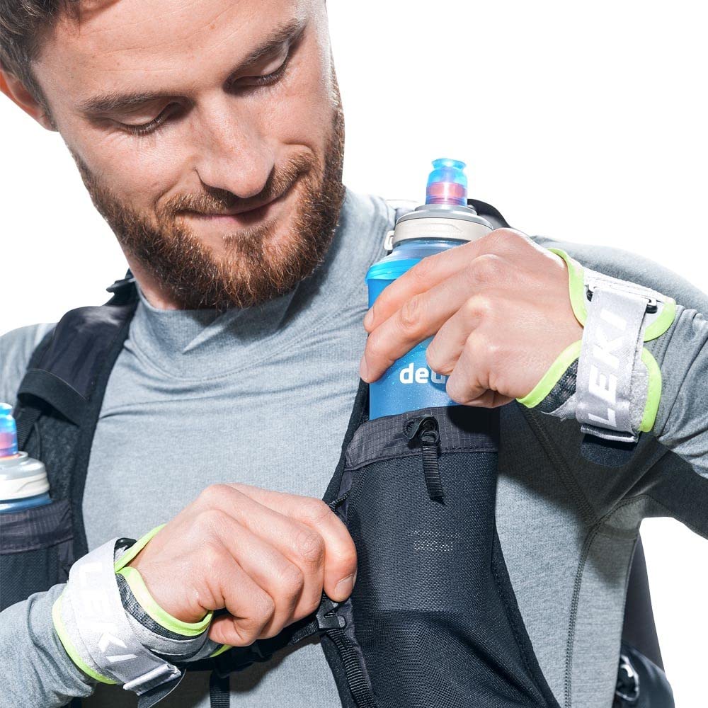 Close-up of padded vest-style shoulder straps on Deuter Ascender 13L for comfortable trail running.