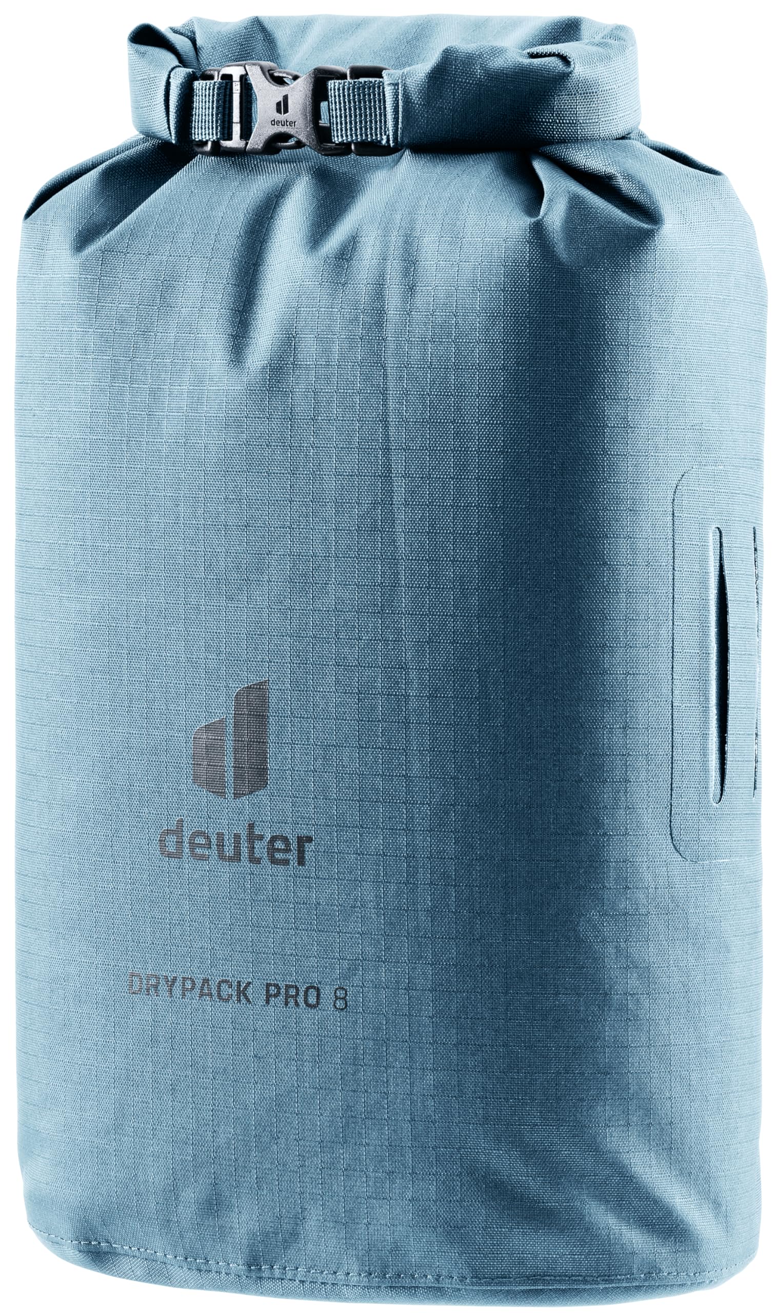 Deuter Drypack Pro 8L roll-top closure keeps contents dry during rugged outdoor use.