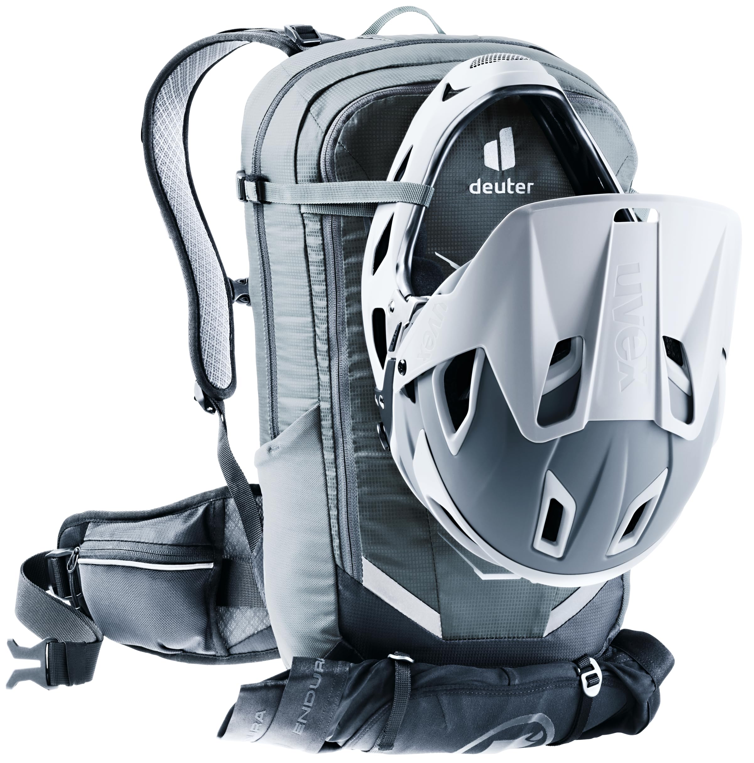 Deuter Flyt 14 helmet holder clips for convenient helmet transport.