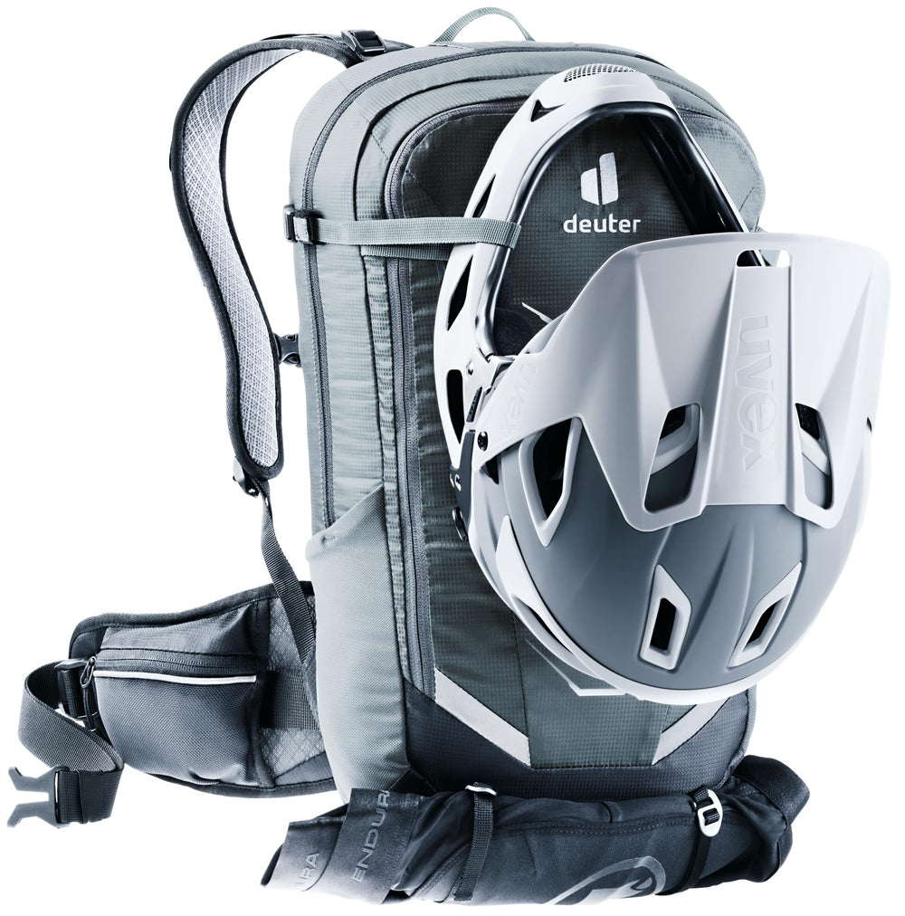 Deuter Flyt 14 helmet holder clips for convenient helmet transport.