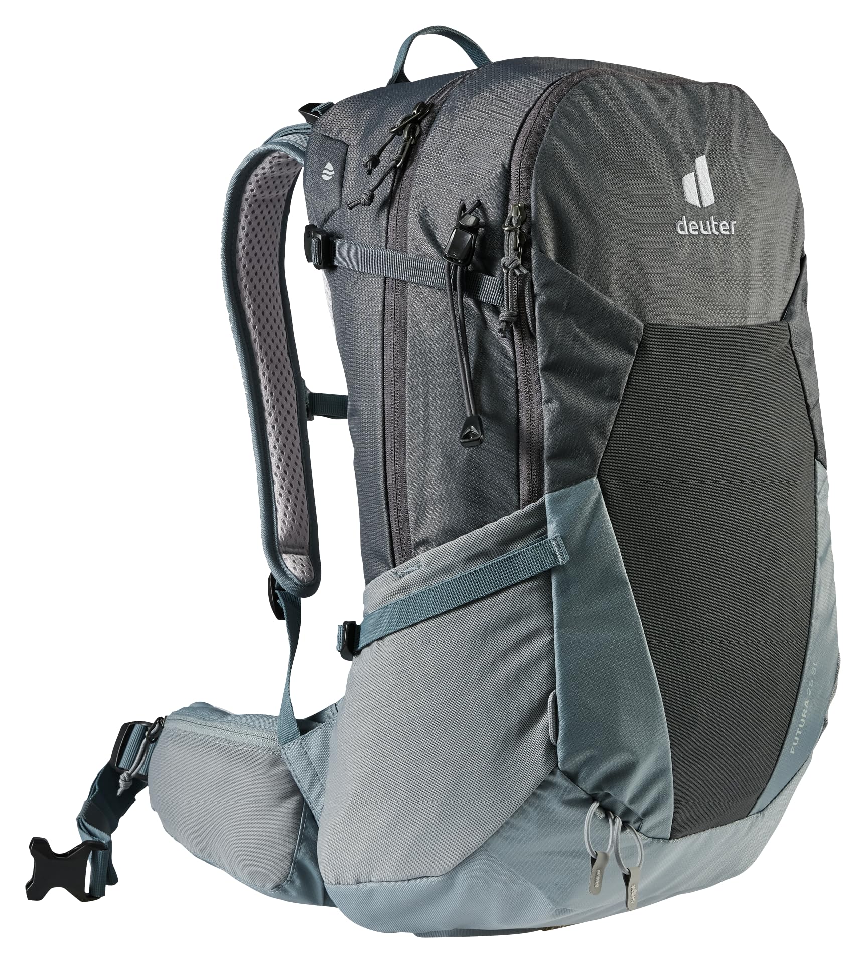 Exterior bottle pockets on Deuter Futura 25 SL for quick hydration.