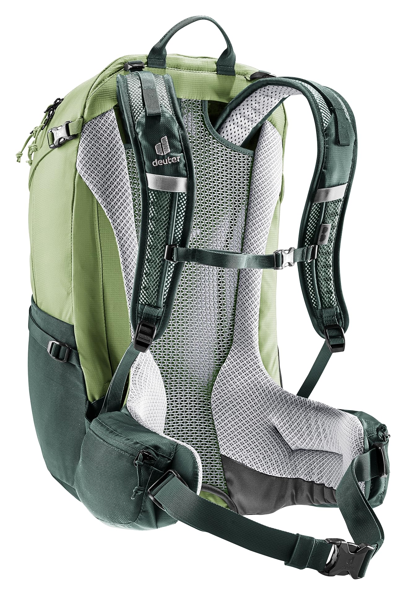 Deuter Futura 27 hip fins show dual-density foam for stable weight transfer