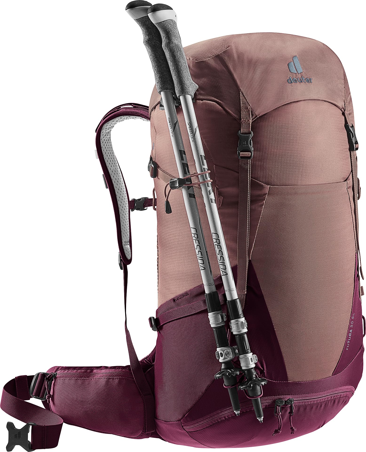 Deuter Futura 30 SL compression straps help regulate volume